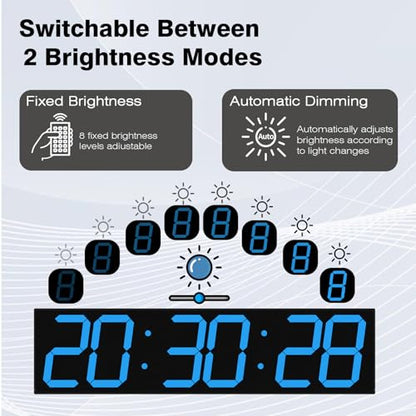 CHKOSDA Digital Wall Clock with Large Display, 28.4‘’LED 6-Digit Large Clock with Adjustable Brightness, Multifunction Digital Timer with Countdown and Stopwatch (Blue) - color: Blue