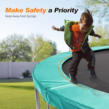 Exacme Trampoline Pad Replacement 16 15 14 13 12 10 8 Foot, Waterproof Safety Spring Cover Round Frame Pad, No Hole for Pole - color: Seafoam Green, size: Fit 10FT Frame Only, style: Without Opening Design