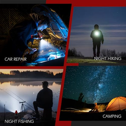 FORTO Rechargeable Spotlight 1400 Lumens – Zoomable Handheld LED Flashlight, 8H Battery, 2700ft Beam, Adjustable Focus & Stand for Camping Hunting Emergency – Great Gift - color: Red