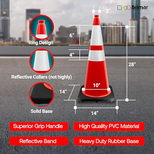 Brimar 28 Inch Orange Traffic Safety Cones with Reflective Bands, 4 Pack - size: 10 lb.