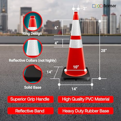 Brimar 28 Inch Orange Traffic Safety Cones with Reflective Bands, 4 Pack - size: 10 lb.
