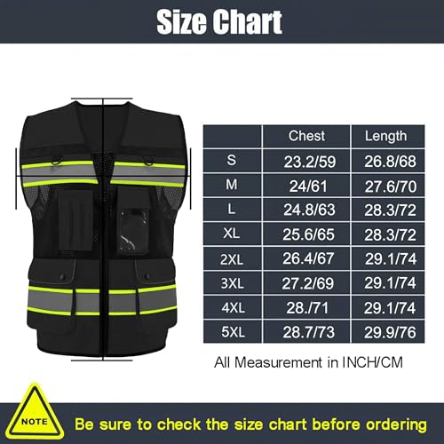 Safety Vest High Visibility Reflective Construction Vest for Men - color: Black, size: Medium