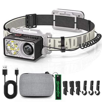LED Headlamp Rechargeable, 2500 High Lumens Head Lamp with Red Light 8 Modes，Waterproof Lightweight Hardhat Head Flashlight for Camping Running Fishing Crafting Mechanic Work - size: 1 Pack