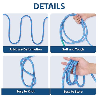 1/2in x 200ft Double Braided Arborist Rigging Rope, 48 Strands Polyester 8000LBS Heavy Duty Climbing Bull Rope for Tree Swing Rappelling Rescue Camping - size: 1/2in x 200ft, style: Blue