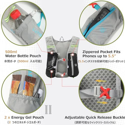 Azarxis Hydration Backpack 5L Running Vest Lightweight Breathable Water Daypack for Women Men Trail Race Marathon Jogging Hiking Climbing Camping Biking (Black - Only Backpack) - color: #4 Black - Only Backpack