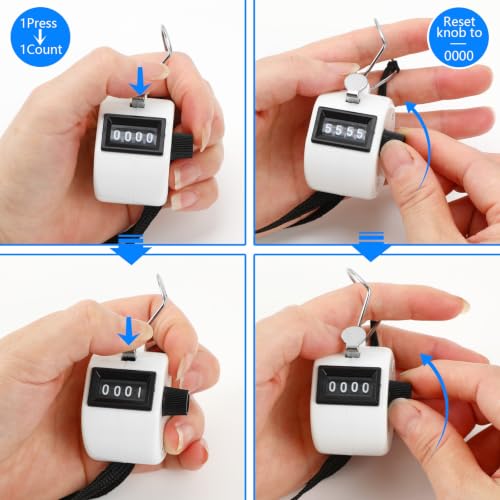 FEBSNOW 2 Pack Tally Counter Clicker 4 Digit Number for School Event - color: White Pink