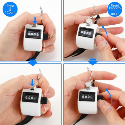 FEBSNOW 2 Pack Tally Counter Clicker 4 Digit Number for School Event - color: White Pink