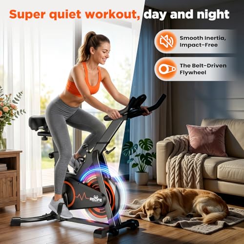 RELIFE REBUILD YOUR LIFE Exercise Bike, Friction Stationary Bike for Home - color: Black-02