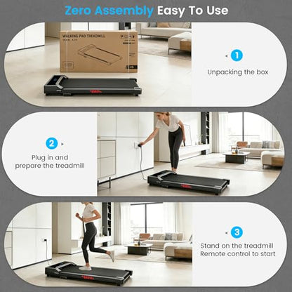 Walking Pad Treadmill for Home - Under Desk Walking and Running with Remote Control Portable Electric Machine Adjustable Slim Compact with 0.6-4.0MPH Modes Max up 265 Lbs for Home Office - color: Black-Red
