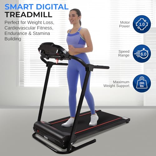 SereneLife Smart Digital Folding Exercise Machine - Electric Motorized Treadmill with Downloadable Sports App for Running & Walking - Pairs to Phones, Laptops, & Tablets via Bluetooth SLFTRD18.5