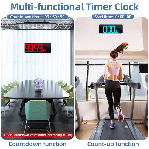 13.5"Large Digital Wall Clock Timer with Night Light 11 Colors Available - color: Yellow&rgb