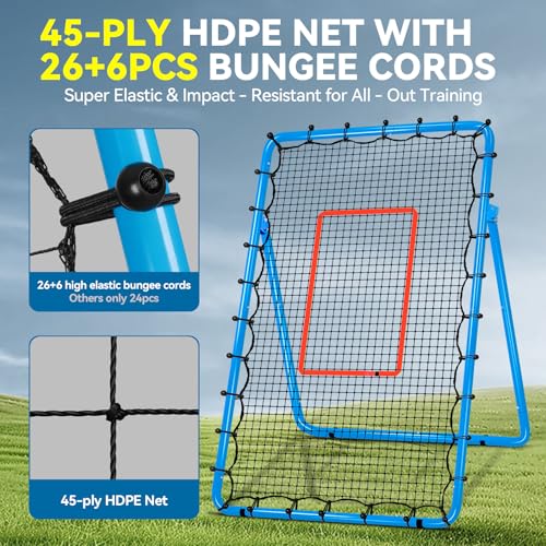 6 Adjustable AnglesVolleyball Rebounder Net 7x4 FT Bounce Back Trainer - color: Blue