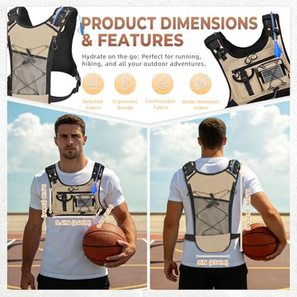 Criuage USA Patent Running Hydration Vest Backpack, Lightweight Chest Pack with 2.0L Water Bladder Bag Daypack for Hiking Running Cycling Race Marathon for Women Men - color: Khaki-02