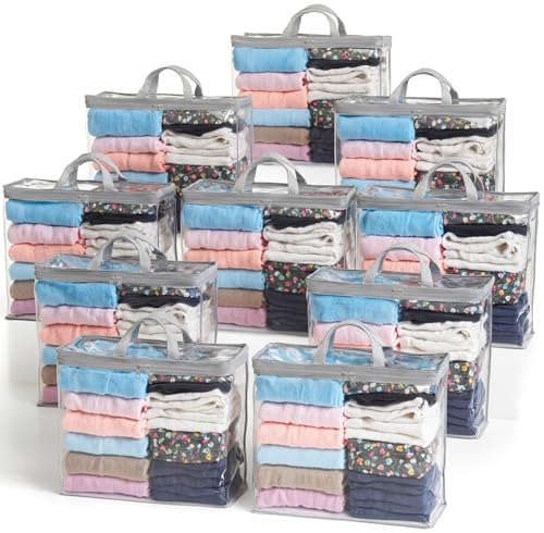 10 Pack Clear Storage Bags for Clothes, 22L Blanket Storage Bags, Under Bed Storage, Closet Organizers Bag, Upgraded Version Two-Way Zippers Design(Grey, 10PACK) - color: Grey, size: 10PACK