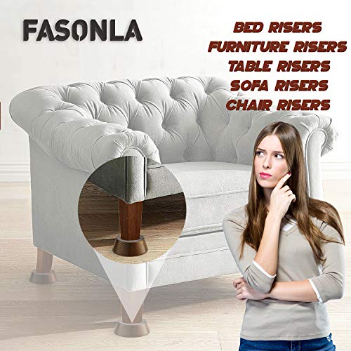 FASONLA Bed Risers, Furniture Risers (Set of 8-Height 1") Can be Adjusted to 2'' 3''or 4'', Lifts Furniture Risers, Solid Natural Wood Risers, Non-Slip Recessed Hole (Walnut Color) - color: Walnut Color