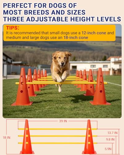 Dog Agility Course Backyard Set, Dog Agility Hurdle Cone Set - color: Orange, size: 18 IN