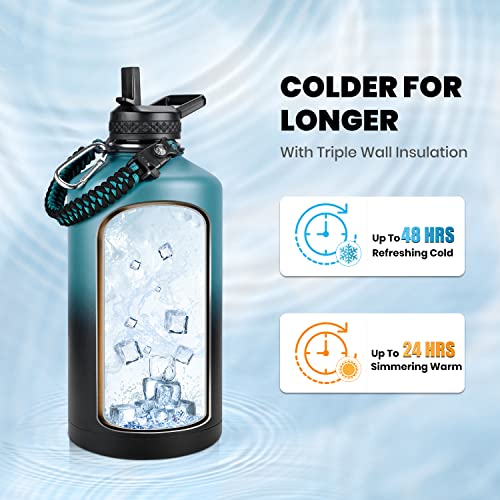 RAYMYLO One Gallon Water Bottle Insulated 128 oz, Stainless Steel - color: Indigo/Black, size: 128 Ounces