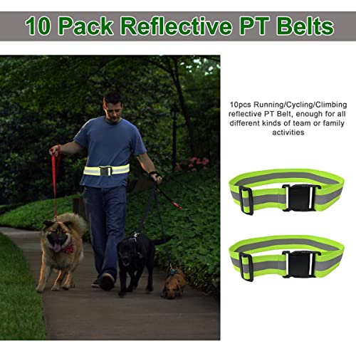 10 Pack Reflective Running Vests with Slap Bands, High Visibility Safety Reflective Reflector Vest Running Gear for Night Walking Cycling Hiking Jogging - color: B-10pcs Green Belts