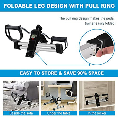 TABEKE Under Desk Bike Pedal Exerciser, Fully Assembled Folding Pedal Exerciser for Arm and Leg Workout, Portable Sitting Desk Cycle with LCD Screen Displays 2025526