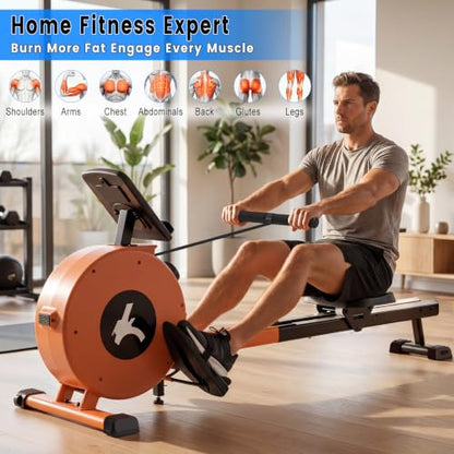Rowing Machines Foldable for Home, Magnetic Rowing Machine with 16-Level Quiet & Smooth Resistance, Dual Slide Rail, LCD Monitor & APP Supported Fitness Rowing Machine, Max 350lbs Weight Capacity