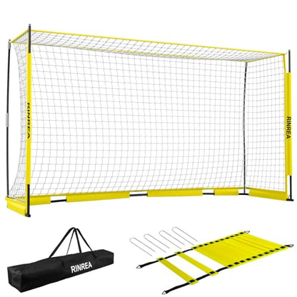 RINREA Portable Soccer Goal, Soccer Nets for Backyard with Agility Ladder - color: 14×7ft Yellow