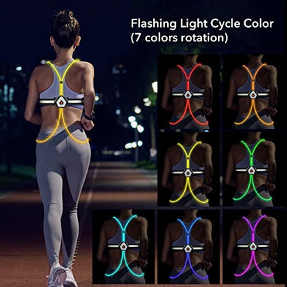 Night Running Lights for Runners, Reflective Vest & Belt for Men, Women & Kids - Safe & Comfortable - Bright Lights for High Visibility for Camping, Hiking, Running, Jogging, Outdoor