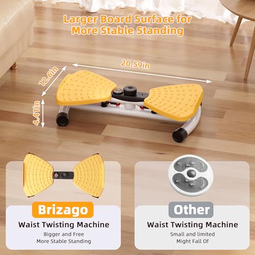 Waist Twister Ab Machine, 300 lbs Weight Capacity Anti-Slip Twist Board, Noiseless Exercise Equipment with Digital Display for Tracking Time, Reps & Calories, Home Gym Workout for Women（Yellow）