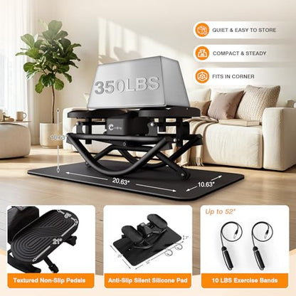 COKTIK Rock Stepper, Side Steppers for Exercise at Home | 350 LBS Weight Capacity, Noise-Reducing & Portable Rocker Exercise Equipment with Resistance Bands & Non-Slip Mat - color: Black