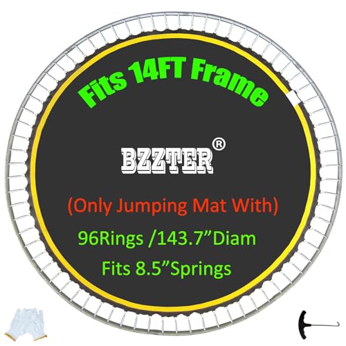 Trampoline Replacement Mat,Mat Diameter:11.97-12.56FT,Fits 14ft Trampoline Frame,with 72 80 84 88 96 Rings for Choose,Fits 5.3-8.5 Inch Springs(Need to Choose),Spring and Frame not Include. - style: 96 V-Rings/143.7"(11.97FT) Diameter/Fits 8.5"Spring