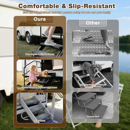 RV Step Covers 4 Pack, 24"x7.5", 6mm Thick High-Density EVA Foam: Self-Adhesive, Non-Slip RV Stair Covers. Trimmable Waterproof for Trailers, Camper, Motorhome. (Space Gray) - color: Space Gray