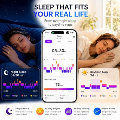 Smart Ring Fitness Tracker for Men & Women with Sleep, Heart Rate & SpO2 - color: Gold, size: 13
