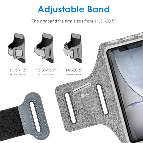 Running Armband Cell Phone Armband with Airpods Bag for iPhone 14 13 Pro 14 Plus 12 11 XR XS, Galaxy S20/S10 Waterproof Sports Phone Holder Case and Zipper Slot Car Keychain for 6.5 Inch Cell Phones
