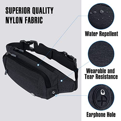 WATERFLY Small Fanny Pack Crossbody Lightweight Waist Bag for Woman Man - color: Black