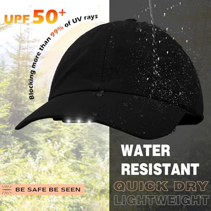 Hands Free Rechargeable LED Baseball Cap with Light Built-in Unisex Sport Waterproof Hat for Men Dad Husband Outdoor - color: Black