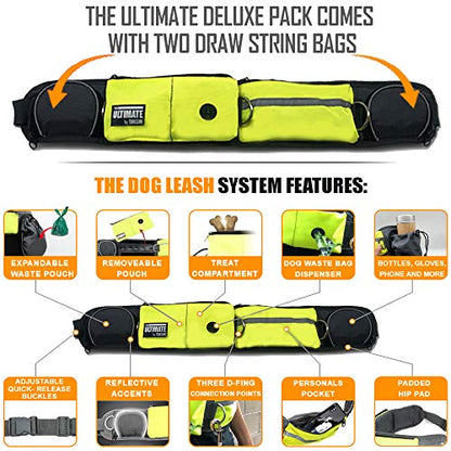 TAKSIN The Ultimate Hands Free Two Dogs Double Leash System for Walking Running Hiking Training, Reflective Bungee Leash, Treat Holder, Poop Bag Dispenser Small Medium Large Dogs (Yellow Deluxe Pack) - color: Yellow, size: Two Dogs