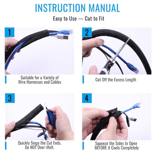 1/2" - 10Ft Split Braided Cable Sleeve, Wire Loom Tubing, Black - size: 1/2" - 10Ft