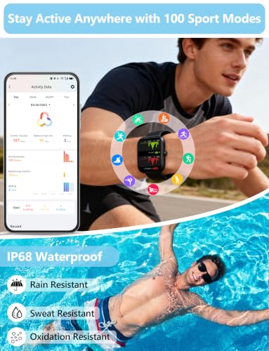 Smart Watch Men Women [2 Bands, 44mm case] 1.83" Alexa Fitness Tracker, Heart Rate, Sleep, Stress Monitor, IP68 Waterproof Smartwatch, Make/Answer Calls, Compatible with iPhone & Android Phones - color: Stainless Black
