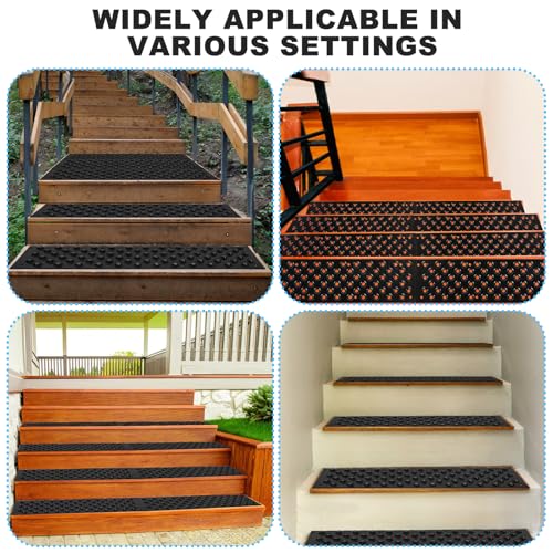 16 Pack Non Slip Aluminum Stair Tread,16 x 3.75 Inch Aluminum Anti-Slip Stair Strip with Screws,Anti Slip Outdoor Stair Treads Coated Black,Metal Stair Nosing Stair Treads for Wooden Ramp Deck Steps