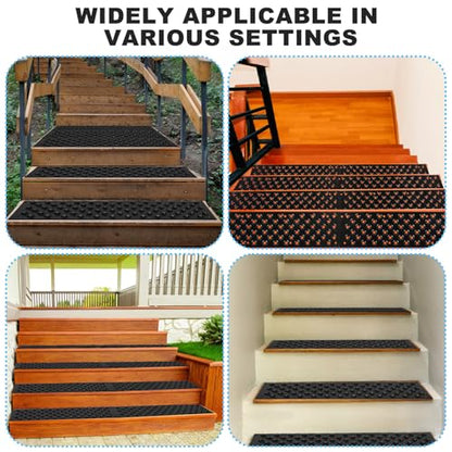 16 Pack Non Slip Aluminum Stair Tread,16 x 3.75 Inch Aluminum Anti-Slip Stair Strip with Screws,Anti Slip Outdoor Stair Treads Coated Black,Metal Stair Nosing Stair Treads for Wooden Ramp Deck Steps