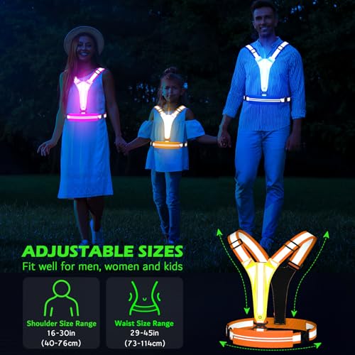 LED Reflective Vest Running Gear, USB Rechargeable Light Up Running Vest Chest Phone Holder for Runners Night Walking - color: Orange
