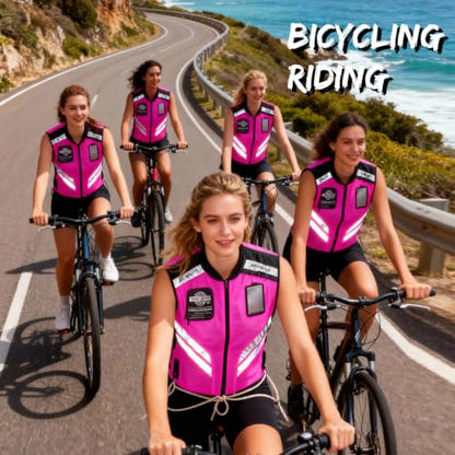Pink Reflective Motorcycle Cycling Vest, Breathable Safety High Visibility Riding Vest For Women Adjustable Waist - size: Small