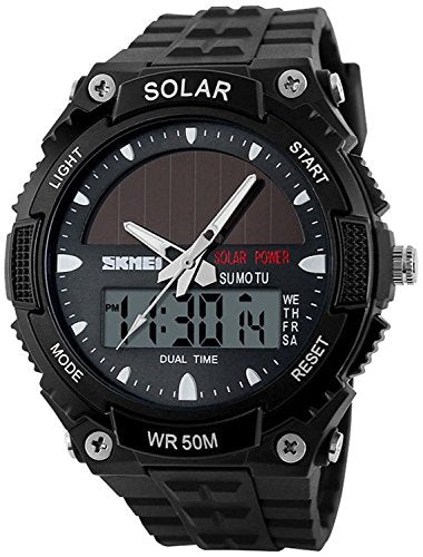 FANMIS Men Sports Outdoor Watch Analog Digital Multifunctional Black Watch - color: Black