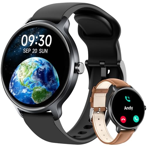 Smart Watch for Women Men, 1.27" HD AMOLED Stylish Smartwatch (Answer/Call) for iPhone/Android/Samsung, Fitness Tracker with 120+ Sport Modes, Heart Rate/Sleep/Health Monitor, IP68 Waterproof, 2 Bands - color: Black