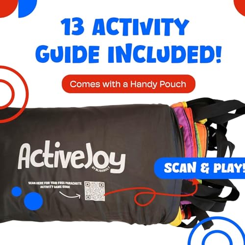 Activejoy - Parachute for Kids - 8ft /12ft / 16ft / 20ft / 24 ft / 30ft - Rainbow Parachute Toy with Handles - Great for Gym Class, Field Day & Outdoor Games - size: 12FT - 12 HANDLES