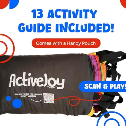 Activejoy - Parachute for Kids - 8ft /12ft / 16ft / 20ft / 24 ft / 30ft - Rainbow Parachute Toy with Handles - Great for Gym Class, Field Day & Outdoor Games - size: 12FT - 12 HANDLES