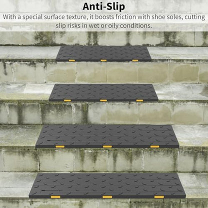 Heavy-Duty Slip-Resistant Stair Treads with Reflective Safety Strips - Universal Fit Rubber Mats for Indoor/Outdoor Stairs, Noise Reduction & Fall Prevention (5)