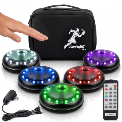 Reflexx RLT 2.1 Reaction Training Lights – Improve Reaction Time, Coordination & Focus – Adjustable Speed, Random Mode, Brightness & Sound Control – for Fitness, Rehab, Seniors & Athletes - style: Set of 1