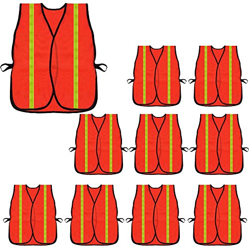 zojo High Visiblity Reflective Mesh Safety Vest Bulk 10 Pack - color: 10pcs-neon Orange Updated, size: One Size
