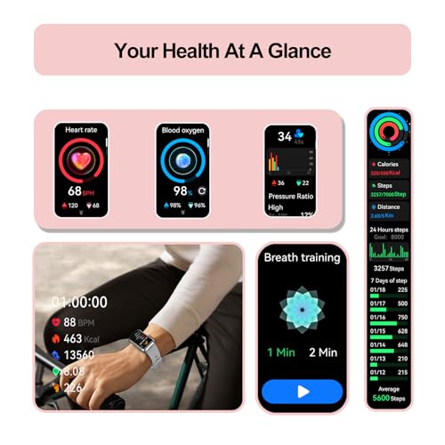 Fitness Tracker (Answer/Make Calls), Smart Watch for Women, with 1.47″ AMOLED Always-On Display, 24/7 Heart Rate, Sleep Tracking, 110+ Sport Modes, Waterproof, Compatible for Android Phone - color: Gold