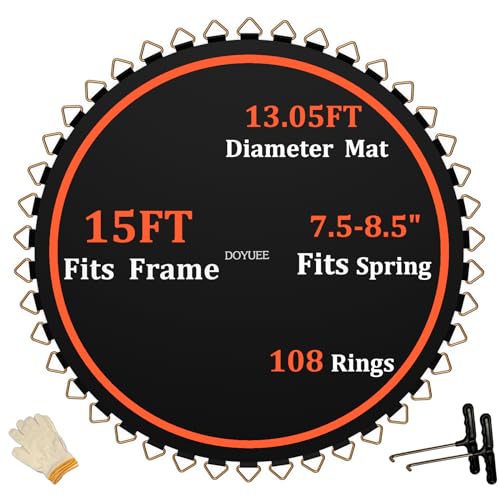 Trampoline Mat Replacement-Fits 15ft Trampline Frame with 96/108 Rings for Choose,Fits 5.3"-8.5" Springs, Mat Diameter 13.05ft-13.56ft,（Spring and Frame not Included） - style: 108 Rings & 156.7inch(13.05ft)Dia-Fits 7.5" - 8.5" Springs